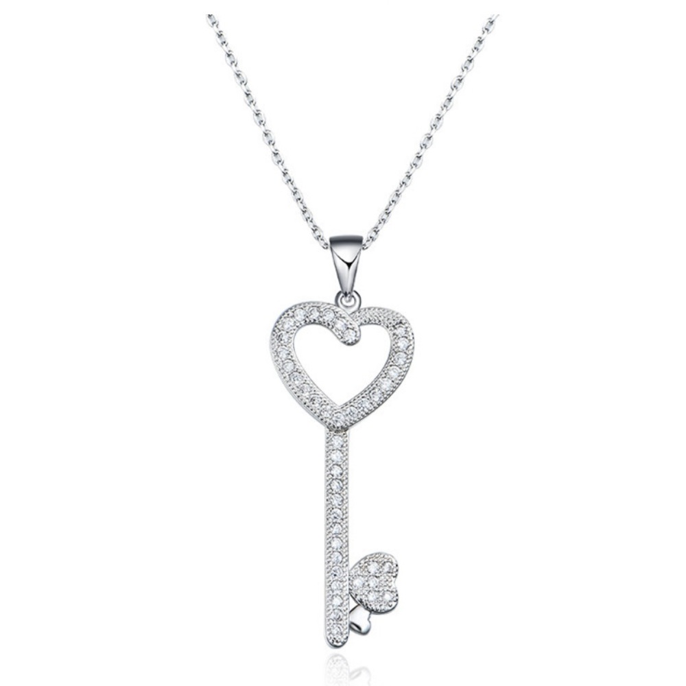 HEART KEY ♡ Cubic Zirconia Necklace GIFT - Picture 1 of 10